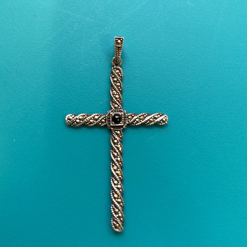Vintage Sterling Silver Marcasite Cross Pendant